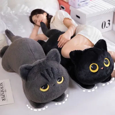 50-90cm Cute Black Cat Plush Toy Doll Kawaii Big Cuddly Pillow Cushion Ins Black Cat Plush Toy Doll For Boy Girl Brithday Gifts