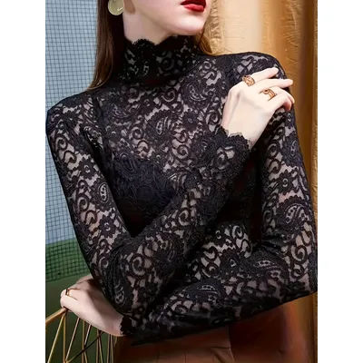 Chemise à manches longues en dentelle élégante pour femmes T-shirt Design féminin sophistiqué Sous-vêtements confortables Haut