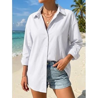 Per donna Camicia Blusa Bottoni Semplice Vintage Elegante Manica Lunga Colletto a Camicia Top Regolari Quotidiano Ferie Uscire Blu Nero Bianco Estate Primavera