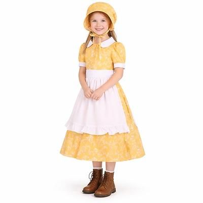 250° anniversario USA 19° secolo anni 1800 Abito da prateria Set cuffia e grembiule Maniche corte Ragazza pioniera Coloniale Pioniere Guerra rivoluzionaria Floreale Costume Ragazze Halloween Carnevale