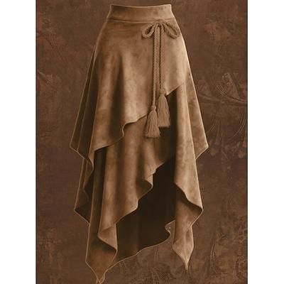 Per donna Gonna in finta pelle scamosciata Bohemien Vintage Moda Maxi Misura del girovita medio Gonne Stratificato Inelastico Quotidiano Vacanza Marrone chiaro Marrone Estate