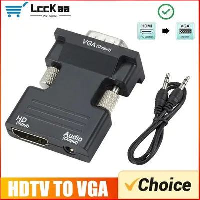 Convertisseur femelle vers VGA mâle 1080P, compatible HDMI, avec câble Audio 3.5mm, sortie vidéo HD, pour PC, ordinateur portable, moniteur TV, projecteur