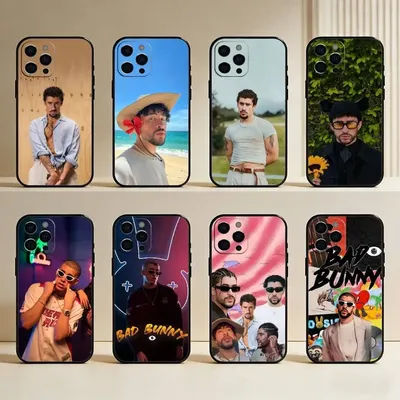 Coque de téléphone Singer B-Bad B-Bunny pour iPhone 17, 16, 15, 14, 13, 12 Plus, Max, en silicone souple noir