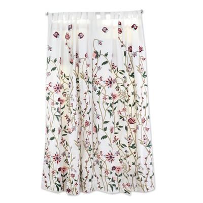 Kashmir Bloom,'2 Floral Embroidered Cotton Curtains Handmade in India'