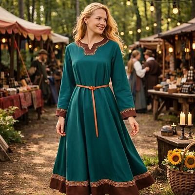 Retrò Vintage Medievale Rinascimento Lunghezza al pavimento Vestito Lunghe Vichingo Costume Per donna Fantasia Halloween Carnevale Fiera Rinascimentale LARP Festa a tema retrò Adulti Vestito Cintura
