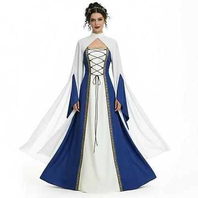 Medievale Rinascimento Vestito Mantello Abito Strega Nobile Abiti reali Costume Per donna Celtico Fantasia Halloween Carnevale Performance LARP Fiera Rinascimentale Adulti Vestito