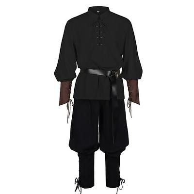 Medievale Rinascimento Costume di fantasia Lunghe Pirata Vichingo Costume Per uomo Vichingo Costumi da pirata Halloween Carnevale Performance LARP Fiera Rinascimentale Adulti Camicia Pantaloni Cintura