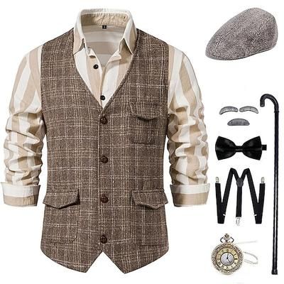 Abiti Anni 1920 Retrò Vintage Corsetto Abiti Costume da festa Normale Gentiluomo Gangster Vacanza Natale Moda Costume Per uomo Natale Halloween Carnevale Balli di fine anno Club Addio al Nubilato