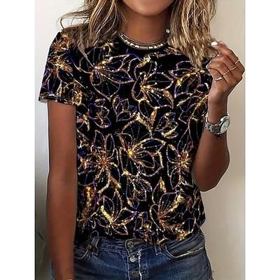 Per donna Maglietta Stampato Floreale Grafico Paisley Bohemien Vintage Elegante Manica Corta Girocollo Top Regolari Quotidiano Uscire Weekend Blu Nero Viola Arancione Verde Estate Primavera