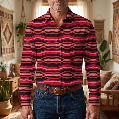 Retrò Vintage Anni '70 Camicia Camicia Aloha Lunghe Hippie Geometrico Costume Per uomo Mascherata Festival Musicale Feste Abbigliamento quotidiano Adulti Camicia