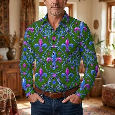 Retrò Vintage Anni '70 Camicia Camicia Aloha Lunghe Hippie Costume Per uomo Mascherata Festival Musicale Feste Abbigliamento quotidiano Adulti Camicia