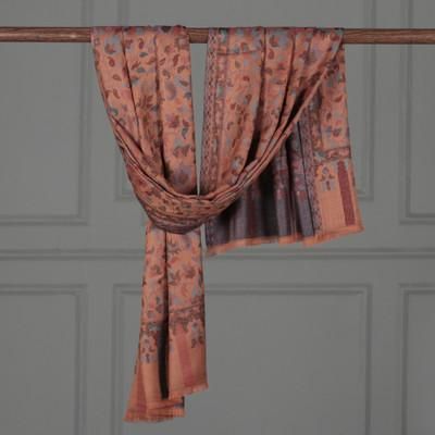 'Handcrafted Paisley-Themed Beige Fringed 100% Modal Shawl'