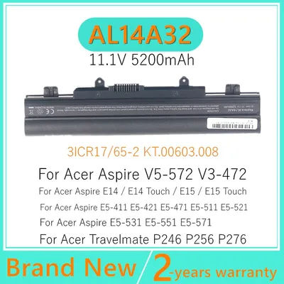 Batterie d'ordinateur portable pour Acer Aspire E14 E15 E5-411 E5-511 E5-531 E5-551 E5-571 Tactile 31CR17/65-2 KT.00603.008