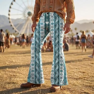 Retrò Vintage Boho Anni '70 Pantaloni Pantaloni a zampa d'elefante Hippie Disco Vita alta Etnico Costume Per uomo Halloween Carnevale Festival Musicale Festa a tema retrò Adulti Pantaloni