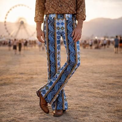 Retrò Vintage Boho Anni '70 Pantaloni Pantaloni a zampa d'elefante Hippie Disco Vita alta Paisley Costume Per uomo Halloween Carnevale Festival Musicale Festa a tema retrò Adulti Pantaloni