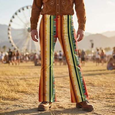 Retrò Vintage Boho Anni '70 Pantaloni Pantaloni a zampa d'elefante Hippie Disco Vita alta A righe Costume Per uomo Halloween Carnevale Festival Musicale Festa a tema retrò Adulti Pantaloni