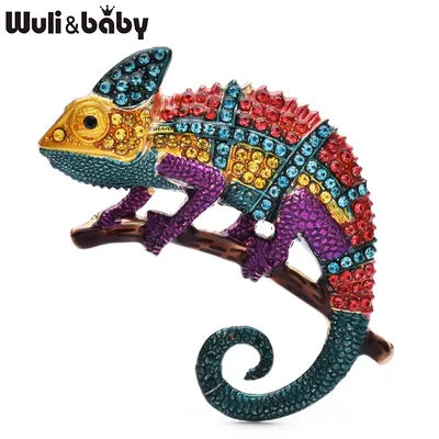 Wuli&baby Rhinestone Gecko Brooches For Women Unisex 4-color Shining Lizard Animal Party Casual Brooch Pins Gifts