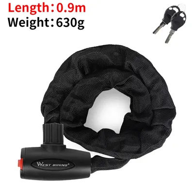 WEST BIKING High Security Bicycle Chain Lock Portable Anti-theft MTB Mountain Bike Lock With 2 Keys For Scooter Electric Bike