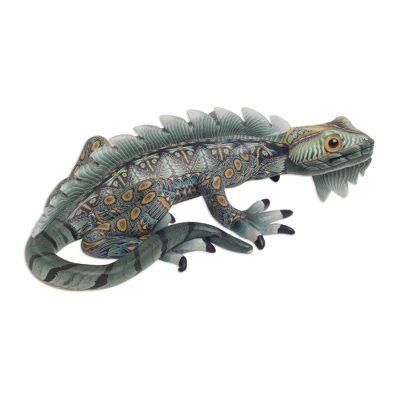 Watchful Iguana,'Handcrafted Polymer Clay Iguana Sculpture (4 Inch)'