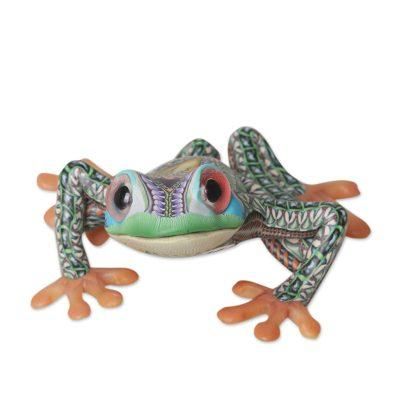 Vibrant Tree Frog,'Colorful Polymer Clay Frog Sculpture (4 Inch) from Bali'