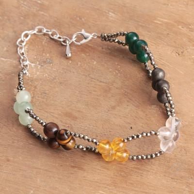 Harmony Path,'Floral-Themed Adjustable Multi-Gemstone Beaded Bracelet'