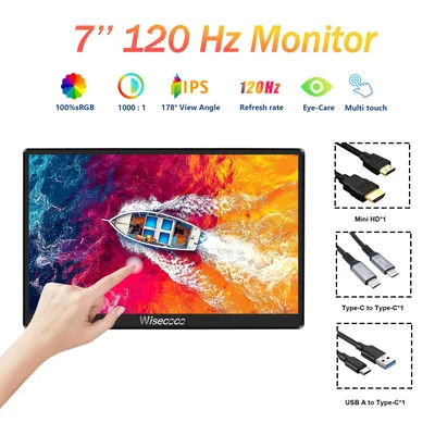 Moniteur Portable de 7 pouces, écran tactile de jeu 120Hz, IPS 1920x1080, Mini moniteurs PC, écran secondaire USB C pour Switch PS5 Xbox