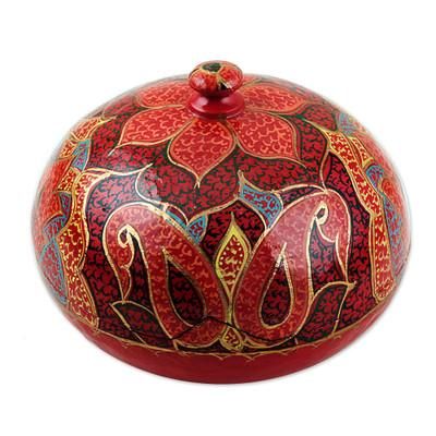 Scarlet Grandeur,'Handmade Red Papier Mache Floral Motif Treasure Box'