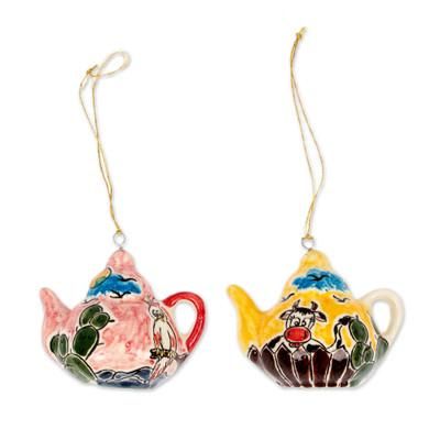 Time for Tea,'Two Handcrafted Ceramic Teapot Ornaments from Mexico'