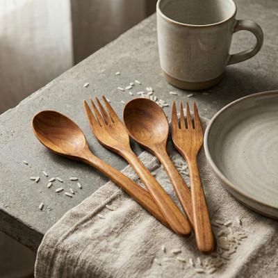 'Wood Serving Utensil 4 Piece-Set with Forks and Spoons'