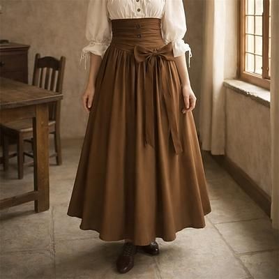 Vittoriano Medievale Rinascimento Lunghezza Tè Gonna Pirata Tinta unica Linea ad A Costume Per donna Costumi da pirata Halloween Carnevale Fiera Rinascimentale LARP Adulti Gonna