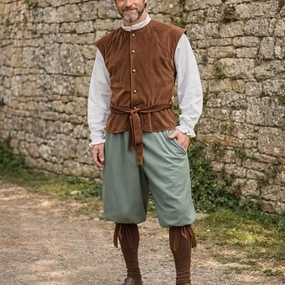 Set Retrò Vintage Medievale Pantaloni Abiti Gilet con accessori Lunghe Pirata Ranger Costume Per uomo Halloween Carnevale Fiera Rinascimentale LARP Adulti Gilet Camicia Pantaloni