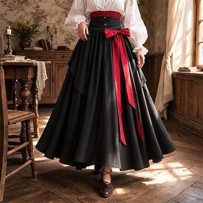 Vittoriano Medievale Rinascimento Lunghezza Tè Gonna Pirata Tinta unica Linea ad A Costume Per donna Costumi da pirata Halloween Carnevale Fiera Rinascimentale LARP Adulti Gonna