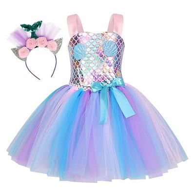 Sirena Principessa Vestito Tutu Costume per festa a tema Film Cosplay for Ragazze Bambini Halloween Mascherata Settimana del libro Vacanza Feste Ferie