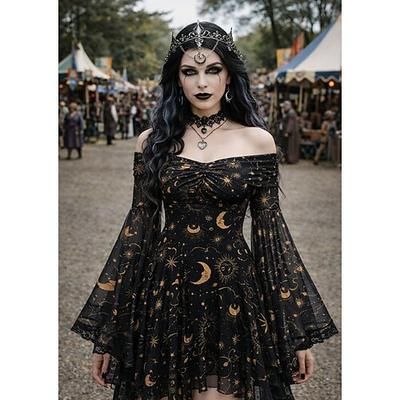Medievale Steampunk Vestito Costume di fantasia Lunghe Strega Vampiro Costume Per donna Fantasia Halloween Carnevale Performance LARP Fiera Rinascimentale Adulti Vestito
