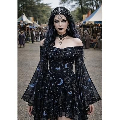 Medievale Steampunk Vestito Costume di fantasia Lunghe Strega Vampiro Costume Per donna Fantasia Halloween Carnevale Performance LARP Fiera Rinascimentale Adulti Vestito