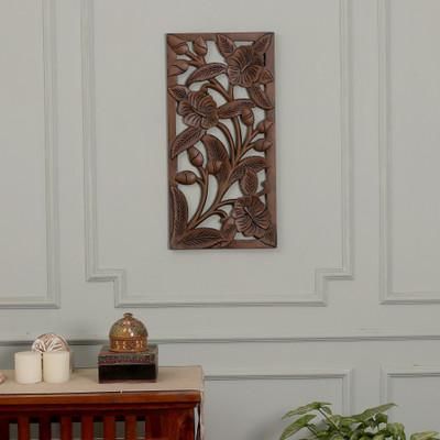 'Spring-Themed Polished Rectangular Mango Wood Relief Panel'