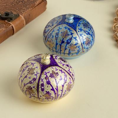 '2 Ivory Blue Hand-Painted Wood Papier Mache Decorative Boxes'