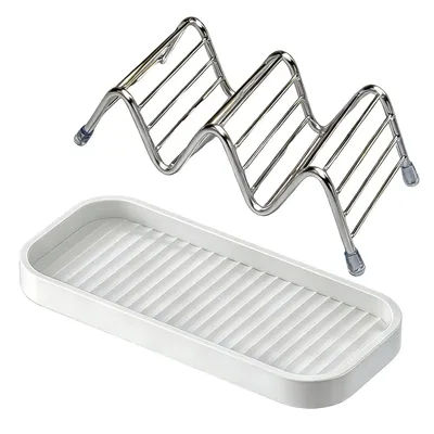 Stainless steel soap dish with tray Self-draining soap Holder Sponge drain rack for Bathroom storing soap cleaning brushes