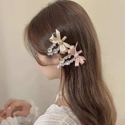 1 Pcs Women's Hair Clip Korean Rhinestone Bow Fabric Simple Fashionable Versatile Hair Pins Sweet Cute Hair Accessories For Girl