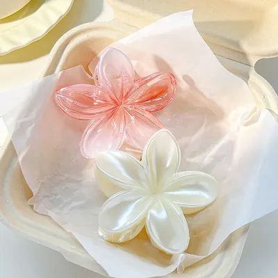 2Pcs Elegant Pearl White Transparent Gradient Flower Shark Claw Frangipani Hair Clip For Women Girl Wedding Hair Accessories