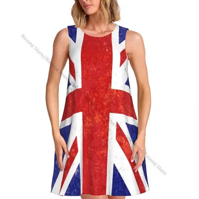 Robe d'été décontractée pour femmes, t-shirt, couverture de plage, Grunge Union Jack, drapeau, débardeur