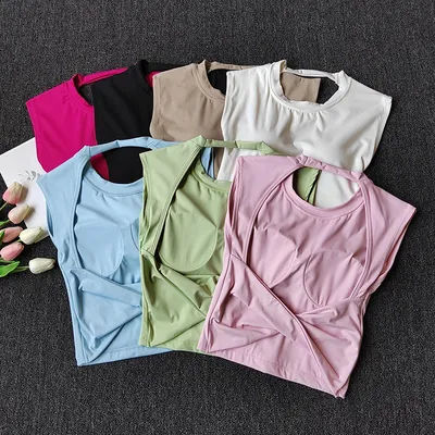 Femmes Sport soutien-gorge haut Push Up Sexy beauté dos Fitness Yoga soutien-gorge t-shirts Sport hauts pour femmes respirant course gilet vêtements de sport