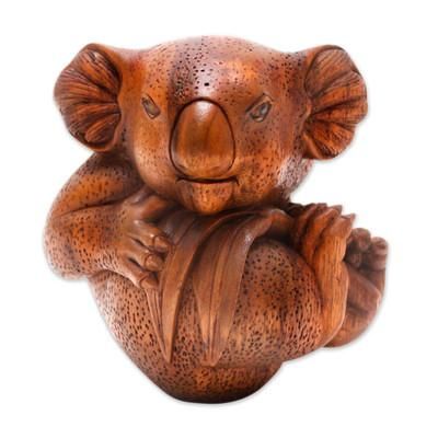 Hungry Koala,'Hand Carved Suar Wood Koala Statuette'