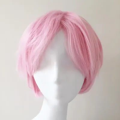 Neutral Pink Anime Costume Short Hair Synthetic Fiber High-Temperature Resistant Center-Parted Cosplay Anime Wig