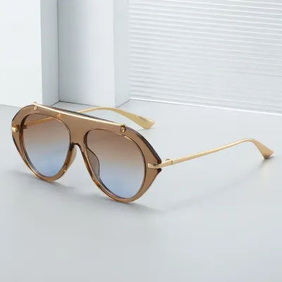 Nouvelles lunettes de soleil aviateur surdimensionnées unisexe – Style rétro années 70, monture dorée, verres vintage