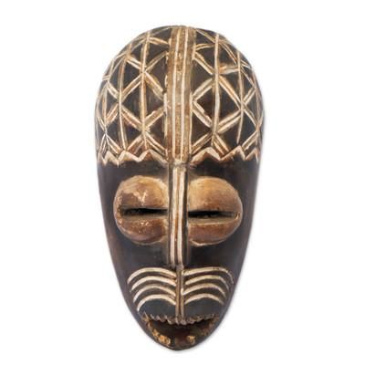 Tribal Facet,'Traditional Sese Wood and Ceramic African Mask Made in Ghana'