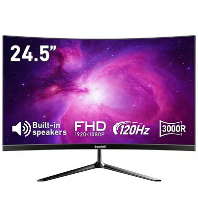 Gawfolk 24.5Inch Curved Monitor Built-in Speakers Frameless 120hz Monitor Full HD 1080P,Wall Mount Compatible