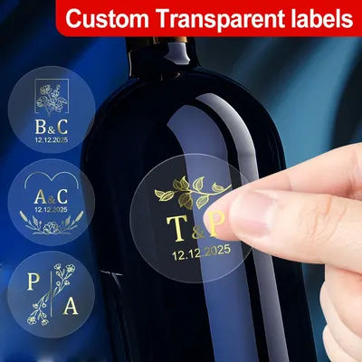 Customize Transparent Gold Stickers - Waterproof Personalized Labels for Wedding Favors, Gift Tags & Event Packaging