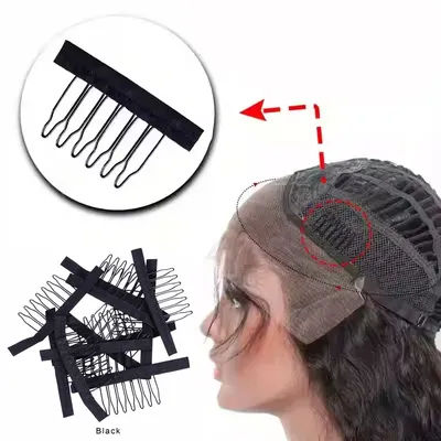 10Pcs/lot Wig Combs For Making Wig Caps 4/5/6 Teeth Wig Clips Steel Teeth With Cloth For Hairpiece Wig Accessories Tools Black
