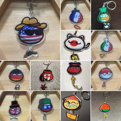21 Styles Countryballs Keychain Doll UK France Italy Germany USA Canada America Ball Acrylic Keyring Polandball Pendant Gift